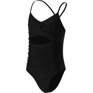 Girls Swimsuit One Piece Bathing Suit for Girl Swimsuits Kids Cut Out Ruched Girls' Swimwear Beach Sport (14Y, Black)