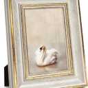 Afuly 4x6 Picture Frames Vintage Antique Photo Frame Gold White for Tabletop Single Display Wall Hanging Tabletop Distressed Wedding Birthday Gifts for Grandma Friends Family