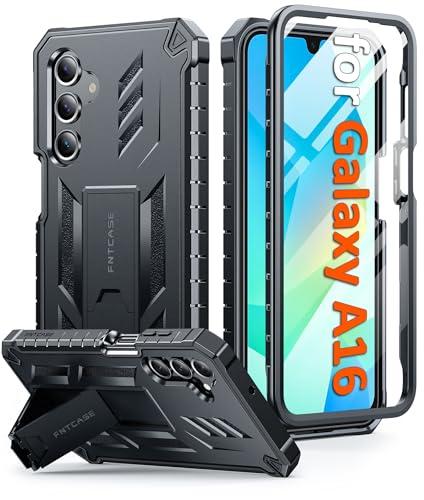 FNTCASE for Samsung Galaxy A16 5G Case: with [Built-in Screen Protector & Kickstand] [Military-Grade Drop Protection] Heavy Duty Protective Full Body Shockproof TPU Phone Cover Black