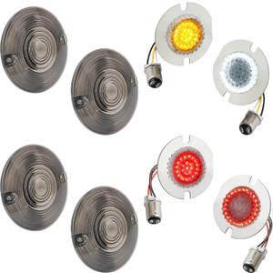 NTHREEAUTO 1157 Front Rear LED Turn Signals 3 1/4 inch Flat Smoked Lens Covers Brake Running Light Compatible with Harley Road King Electra Glide Touring