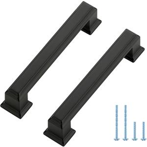 Ravinte Hardware 10 Pack Matte Black Cabinet Pulls, 3-3/4 Inch (96mm) Hole Center Zinc Alloy Drawer Handles for Kitchen Cabinets, Cupboards, Dressers, Square Solid Metal Hardware