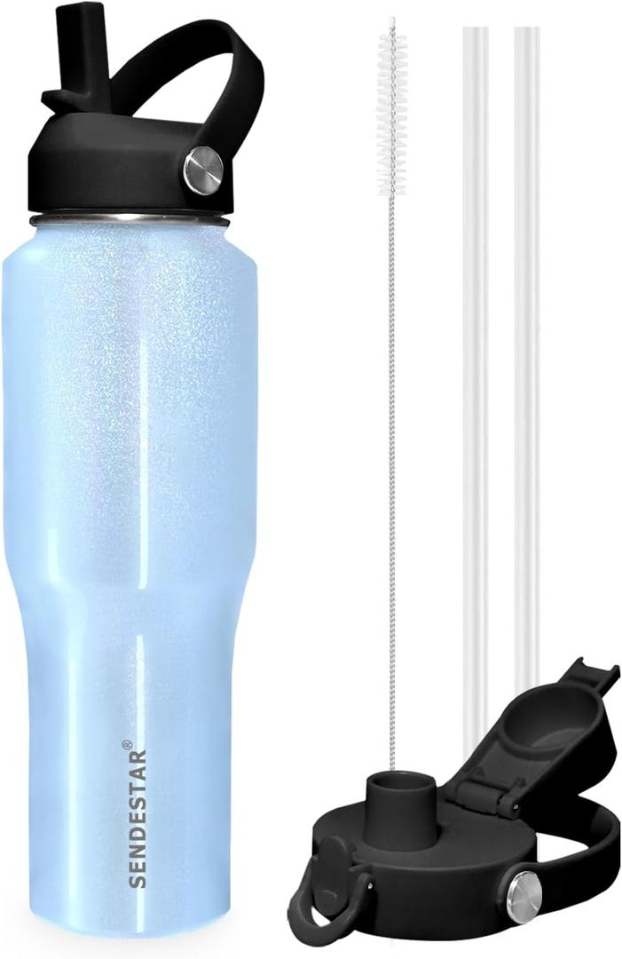 SENDESTAR Water Bottle,Wide Mouth Stainless Steel Vacuum Insulated Double Wall Keep Liquids Cold or Hot All Day,Sweat Proof Sport Design,Fit Car Cup Holder,Buling Buling Blue,40 Ounces