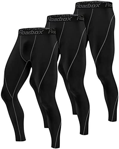 Roadbox 1, 2 or 3 Pack Men's Compression Pants Athletic Base Layer Cycling Tights Leggings for Running Yoga Basketball XL