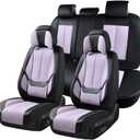 Coverado Universal Seat Covers Full Set, 5 Seats Universal Seat Covers for Cars, Waterproof Nappa Leather Car Seat Covers with Head Pillow, Auto Protectors Fit for Most SUV Pick-up Truck-Black&Purple