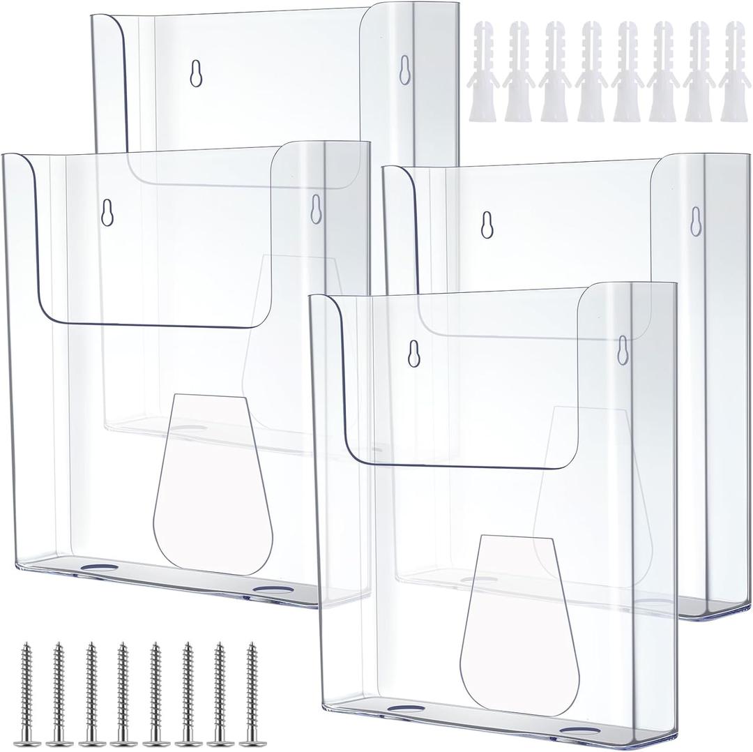 Ripeng 4 Pcs Brochure Holder 8.5 x 11 Inch Wall Mount Flyer Holder Acrylic Literature Clear Magazine Wall Display Hanging Envelope Display for Pamphlet File Home Office Supplies