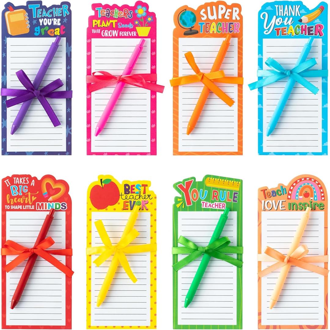 24P Teacher Notepads with Pen Teacher Appreciation Gifts, Motivation Positive Journal with Flower Pattern Border Portability Pocket Notebook, Teacher's Day Birthday Gift Office Home Present Supplies
