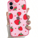 MZELQ for iPhone 16 Plus Case Strawberry Bling Glitter Cute Pattern, Shockproof Strawberry Crystal Clear Phone Cover for Girls Women Full Body Protection+ 1* Screen Protector - Pink