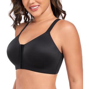 DotVol Women's Wireless Front Closure Scalloped Lace Racerback Comfort Everyday Bra (34G, Black)