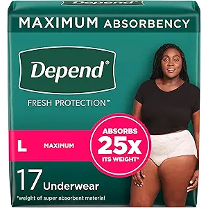 Depend Fresh Protection Adult Incontinence & Postpartum Bladder Leak Underwear for Women, Disposable, Maximum, Large, Blush, 17 Count, Packaging May Vary