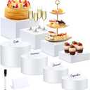 Buffet Risers Set of 8 Acrylic Cube Display Stands Box Risers with Hollow Bottoms 4 Different Size Dessert Table Display Set Food Nesting Risers for Buffet Table, Cupcake Candy Food, Parties, Brunch, Weddings (4 PCS Cubes +4 PCS Cylinders)