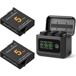 Osmo 360 Battery(2 Packs) with 27W Fast Intelligent Bi-Directional Charging Hub Compatible with DJI Osmo 360/Action 6/Action 5 Pro/Action 4/Action 3 w/LCD Display Shows Battery SOC (Advanced Charger with 2 Betteries)