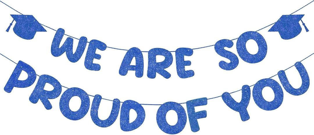 Fulmoon We Are So Proud of You Banner Glitter Congratulations Banner 2026 College Graduation Decorations for College High School University Graduation Party Supplies(Navy Blue)