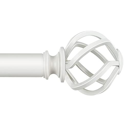 KAMANINA White Curtain Rod for Windows 66 to 120 Inch(5.5-10ft), 1 Inch Heavy Duty Curtain Rods 32 to 120, Long Decorative Single Drapery Rods, Twisted Cage End