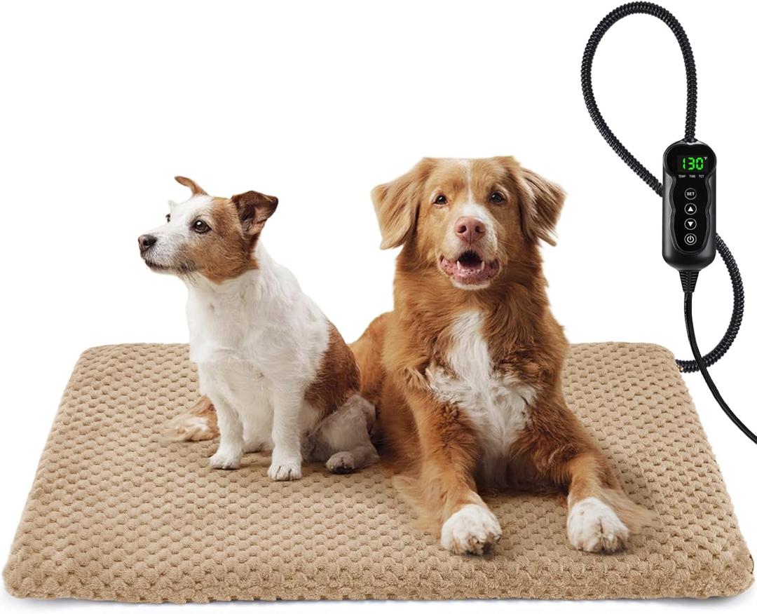 INVENHO Extra Large Pet Heating Pad, Adjustable Temperature Waterproof Dog Cat Heating Pad with Timer, Electric Pet Heated Mat (XL: 47" x 28", Brown)