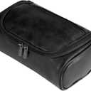 Personalized Small Toiletry Bag for Men,Premium Quality Durable and Stylish Travel Organizer for Travel, Grooming and Personal Care,Waterproof Leather Dopp Kit Gift for Father's Day (Black)