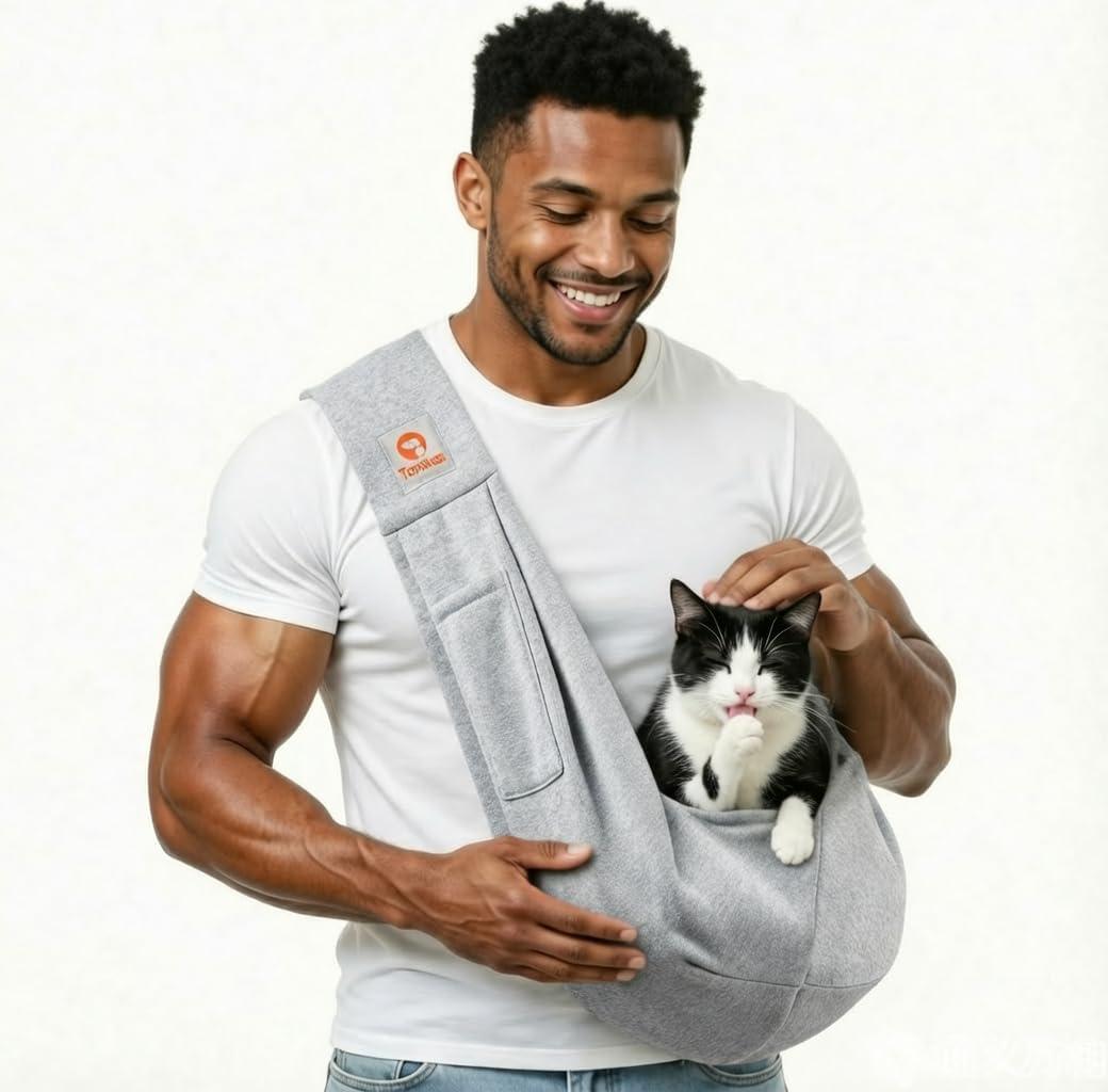Tomkas Small Dog Sling Carrier - Cat Sling Carrier - Classic Pocket & Classic Strap - for 2-7 lbs Pets(Grey)