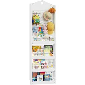 HOOBRO Behind The Door Bookshelf, Wooden Behind Door Bookshelf, 4-Tier Space Saving Behind The Door Bookcase with DIY Pegboard, Kids Wall Bookcase for Kids Room, Bedroom, Nursery, White WW192CW01