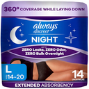 Always Discreet Night, Reimagined Adult Diapers for Women, Extended Overnight Absorbency Incontinence and Postpartum Underwear Size L, 360 Degree Coverage While Laying Down, 14 Count​