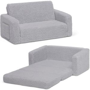Delta Children Cozee Flip-Out Sherpa 2-in-1 Convertible Sofa to Lounger for Kids, Grey