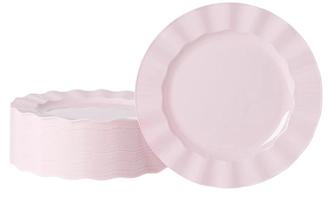 72 Pack Pink Plastic Plates, 10" Disposable Wave Edge Dinner Plates Elegant Heavy Duty Serving Dishes for Party, Wedding, Thanksgiving, Christmas, Pink