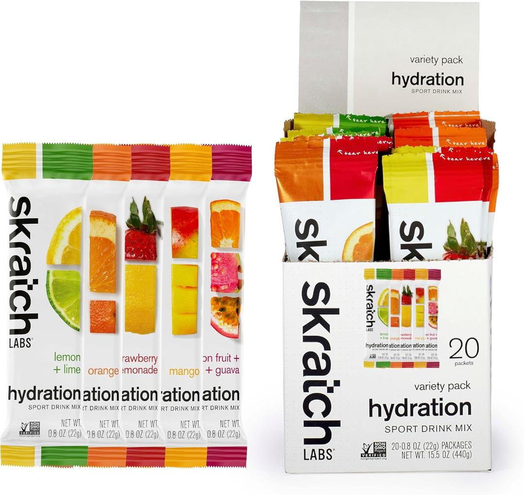 Skratch Labs Hydration Packets - Hydration Drink Mix, Variety Pack (20 Single Serving Packets) - Electrolyte Powder Developed for Athletes and Sports Performance, Gluten Free, Vegan, Kosher (EXP 01/01/27)