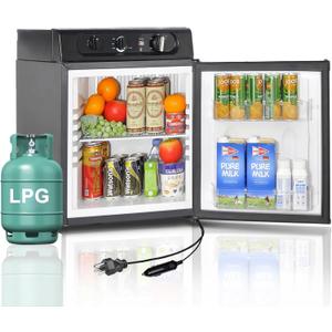 12 Volt RV Refrigerator, 3 Way Gas Refrigerator,1.4 cu.ft Propane refrigerator 110 Volt/12V/LPG Camping Fridge, 3 Way RV Fridge Silent, Outdoor, RVs, Garages,Trucks,Cabins Use