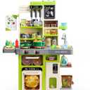 Kids Play Kitchen Set, Kitchen Toys with Realistic Sound & Light, Cooking Stove, Sink, Play Food and Kitchen Accessories, Kitchen Playset Gifts for Toddlers Girls Boys (Green)