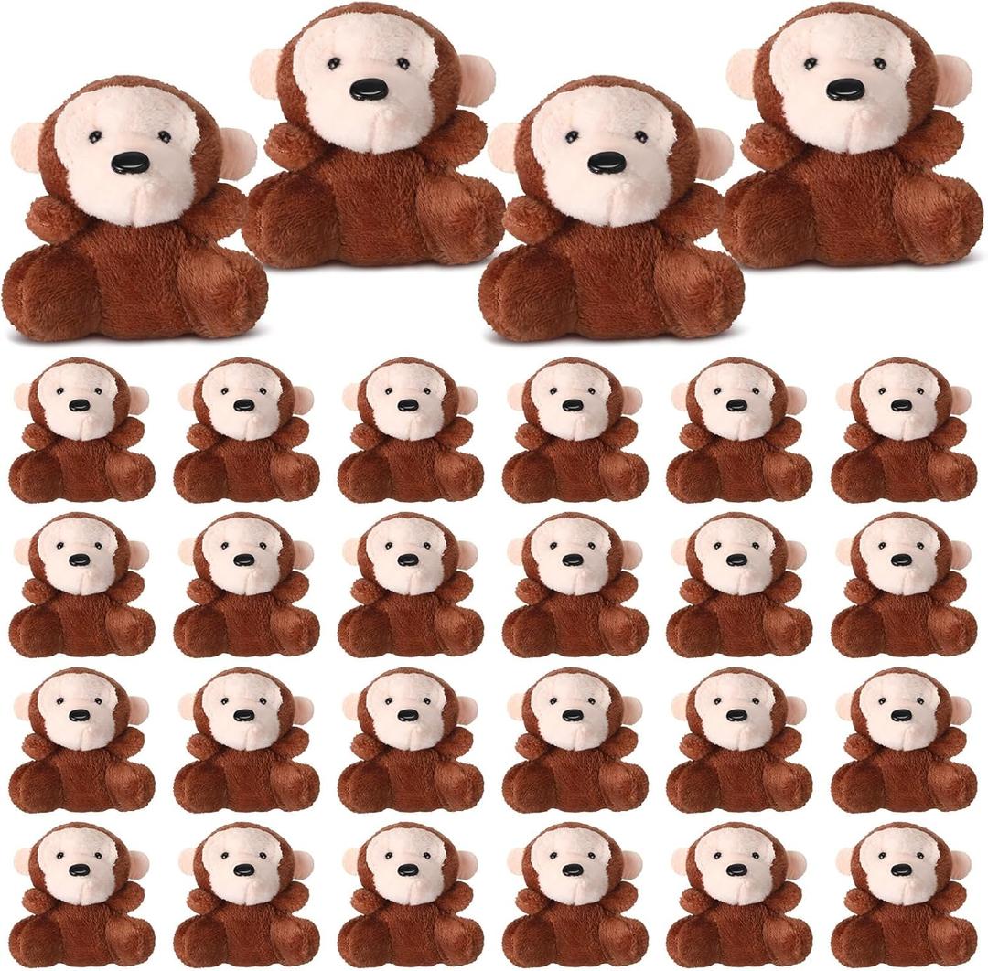 Shappy 30 Pcs Mini Stuffed Monkey Toys Small Monkey Stuffed Animals Bulk for Baby Shower Safari Nursery Decor Birthday Classroom Prizes Gifts