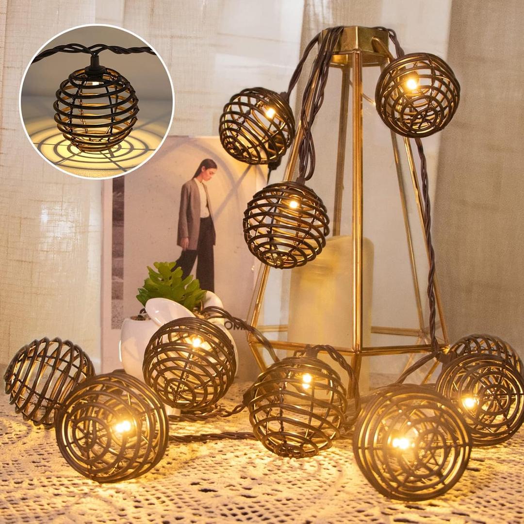 Vigdur Patio String Lights Outdoor, Brown Globe Lantern String Lights with 10 Bulbs Plug in, Connectable Indoor String Light for Home Garden Backyard Boho Decor(9.84FT)