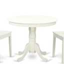 East West Furniture ANBO3-LWH-W 3 Piece Kitchen Table & Chairs Set Contains a Round Dining Room Table with Pedestal and 2 Solid Wood Seat Chairs, 36x36 Inch, Linen White