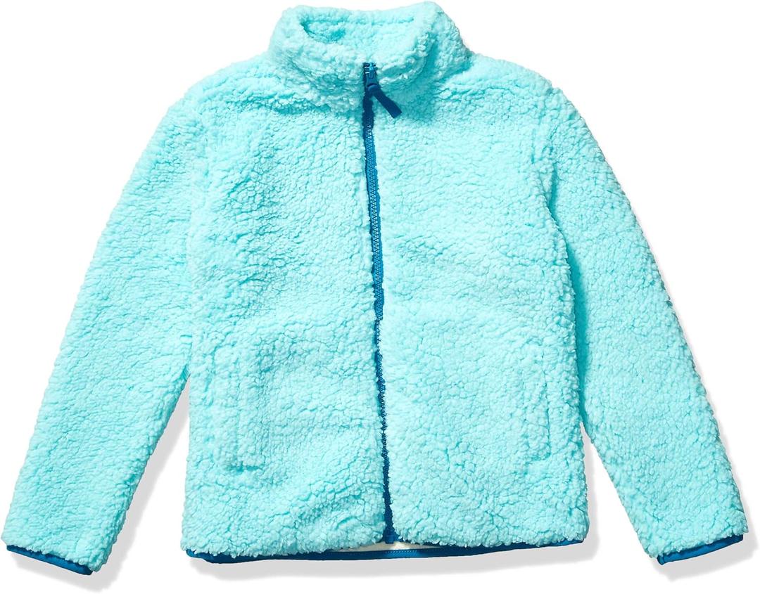 Amazon Essentials Girls and Toddlers' Sherpa Fleece Full-Zip Jacket (4T, Aqua Blue)