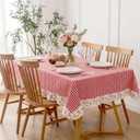 Boao 52 x 70 Inch Red White Plaid Ruffled Table Cloth Rectangle Cotton Gingham Floral Trim Tablecloth Vintage Farmhouse Checkered Table Cover for Home Weddings Picnic Holiday Party Decor