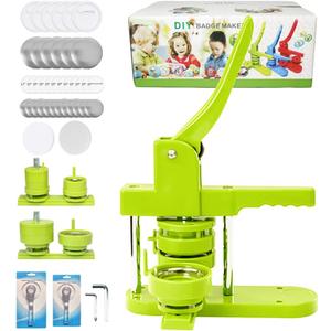 Button Maker Machine Multiple-Sizes, DIY Pin Button Maker Machine Kit with Interchangeable Button-Models&Free Button Parts&Circle Cutter&Wrench Gadget (Green, 32+58mm)