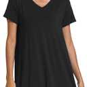 GYS Bamboo Viscose Women's Nightgowns Classic Short Sleeve V Neck Sleep Dress Size M