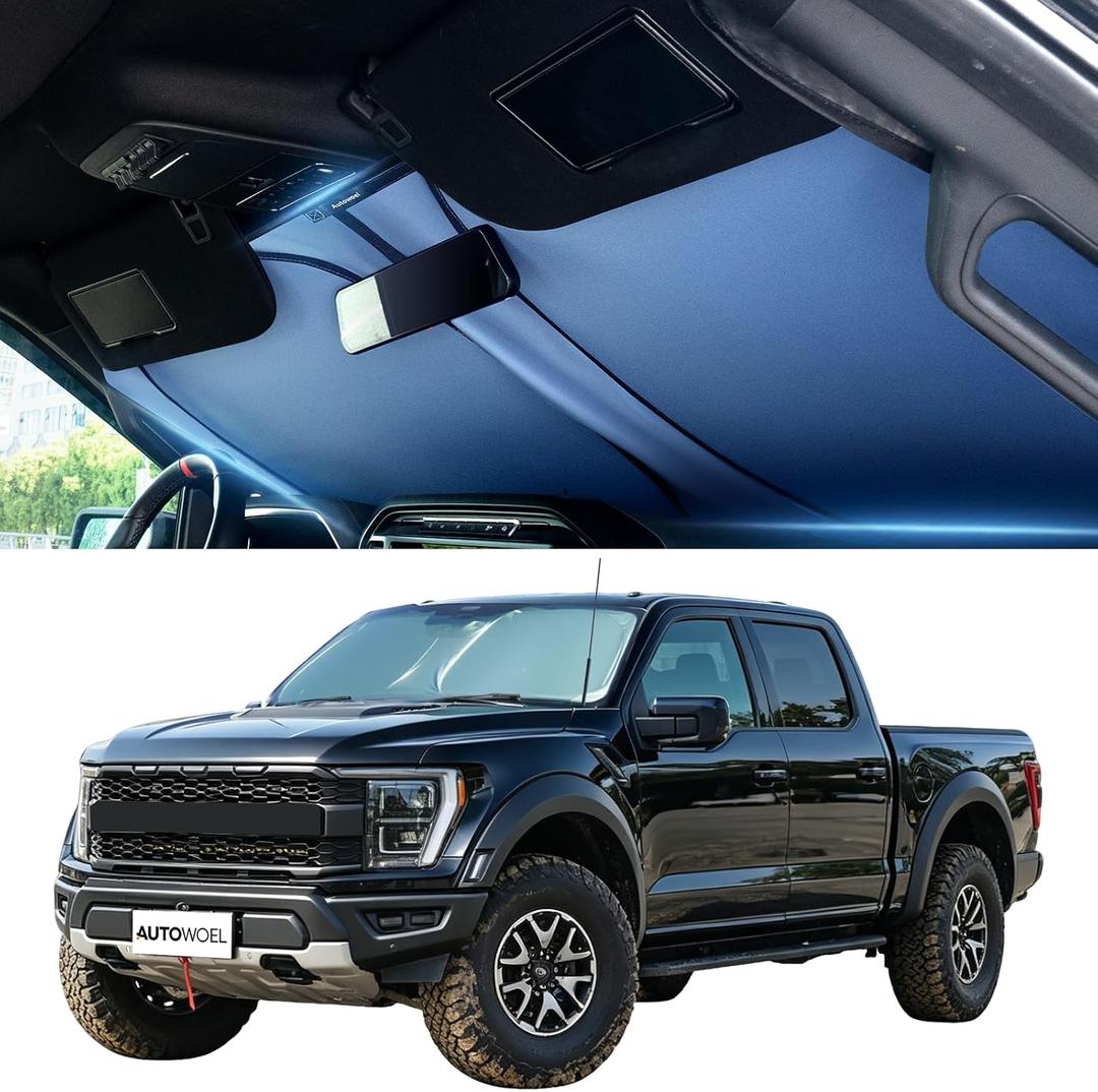 Cooling Titanium Silver Car Windshield Sun Shade, 64 x 34 in, Foldable | 99% UV Protection and Heat Insulation, Storage Bag Included, for Cars SUVs and Trucks, Hot-Weather Interior Protection