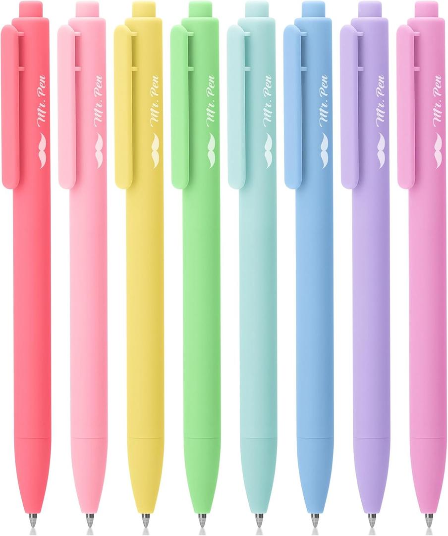 Mr. Pen- Retractable Gel Pens for Journaling, 8 Pack, Pastel Color Inks, Fast Dry, Colorful & Soft grip Barrels, Smooth Writing, 0.7mm Fine Point Aesthetic Pens
