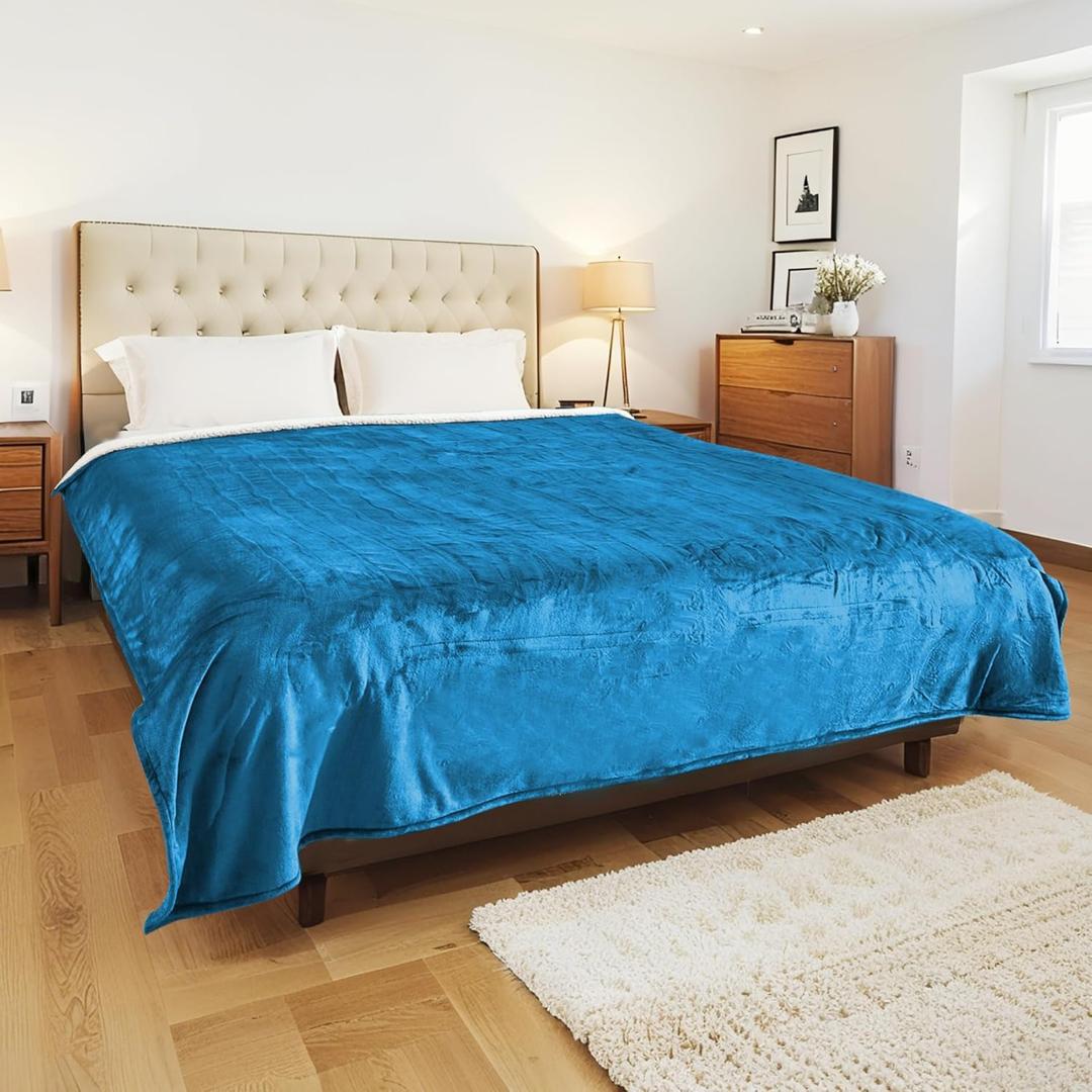 Electric Heated Blanket Queen Size 84x90 Inch - Super Soft Flannel, 10 Heat Settings, 1-12H Automatic Shutoff, Dual Zone Controls, Machine Washable, Ideal for Couch & Sleeping (Lake Blue)