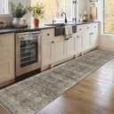 2x10 Brown Grey Vintage Washable Runner Rugs for Hallway Kitchen Boho Hallway Carpet Low Pile Non-Slip Retro Distressed Accent Throw Rug for Entryway Bathroom Bedroom