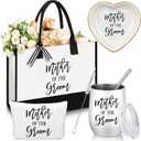 FoldTier 4 Pieces Mother of the Groom Gifts for Wedding Including Canvas Tote Bag for Mother of the Groom with Makeup Bag Tumbler Cup Jewelry Tray Bridal Ring Holder