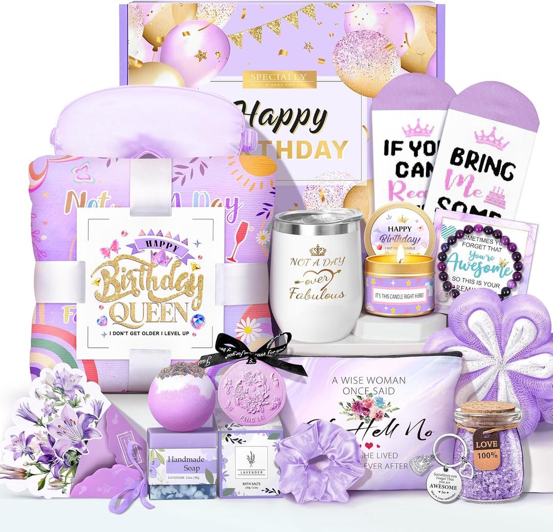 Birthday Gifts for Women Friendship, Gifts for Women Birthday Unique, Best Friend Birthday Gifts, Happy Birthday Gift Basket for Her, Friends, Coworkers, Wife, Mom, Daughter (Purple)