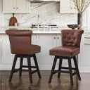 Caesar 26 in. Dark Brown Faux Leather Swivel Upholstered Barstool Solid Wood Counter Stool with Nailhead Trim (Set of 2)
