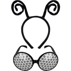 Poptrend Bug Headband and Glasses,Fly Antenna Headband and Glasses Set Costume Accessories Halloween Cosplay Party Favors for Women, Men and Kids