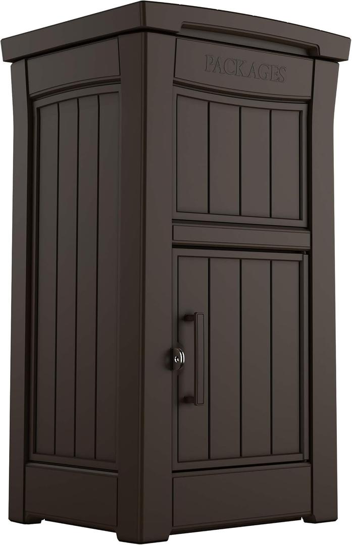 Keter Delivery Box for Porch with Lockable Secure Storage Compartment to Keep Packages Safe, One Size, Brown 