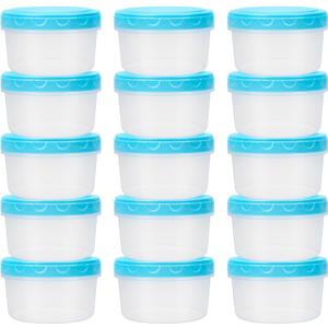 8 Oz Plastic Containers with Lids, 15 Pack 1-Cup Reusable Small Freezer Storage Containers with Screw Top for Food Snack Portion Control Meal Prep, Ultra Thick, Microwave Freezer Dishwasher Safe, Blue (Blue | 8oz)