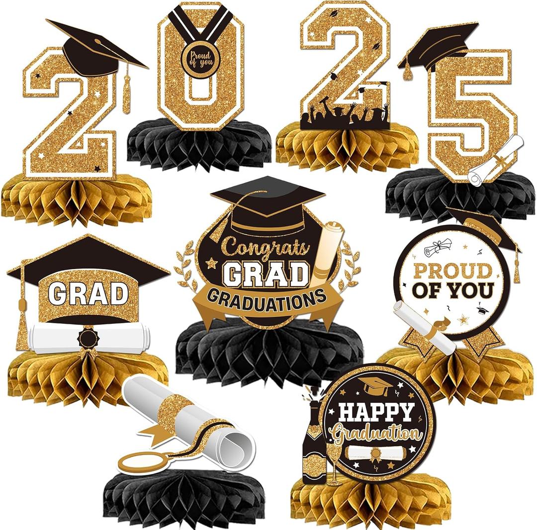 Graduation Decorations Class of 2025 Graduation Party Decorations Graduation Table Decorations Graduation Centerpieces 2025 for Graduation Decorations Graduation Party Supplies (Gold,Black)