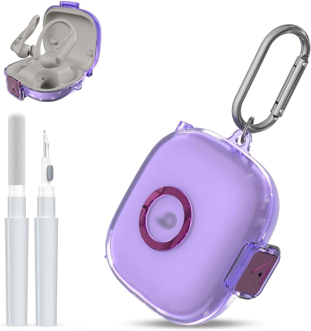 [Upgrade Secure Lock] for Beats Powerbeats Pro 2 2025 Case Cover with Cleaner Kit, AGENTNANO Clear TPU Shockproof Protective Cover with Beats Powerbeats Pro 2 Charging Case with Carabiner-Clear Purple