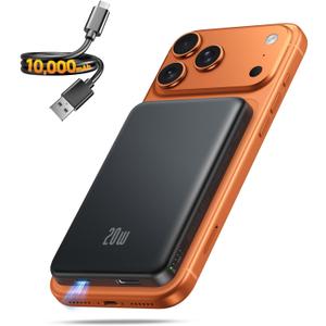 Portable Charger for Magsafe Power Bank - 10000mAh Magnetic Phone Charger, USB-C 20W PD Fast Charging, Slim Wireless Battery Pack for iPhone 17/16/15/14/13/12 Series, for Travel Cruise Essentials, Black