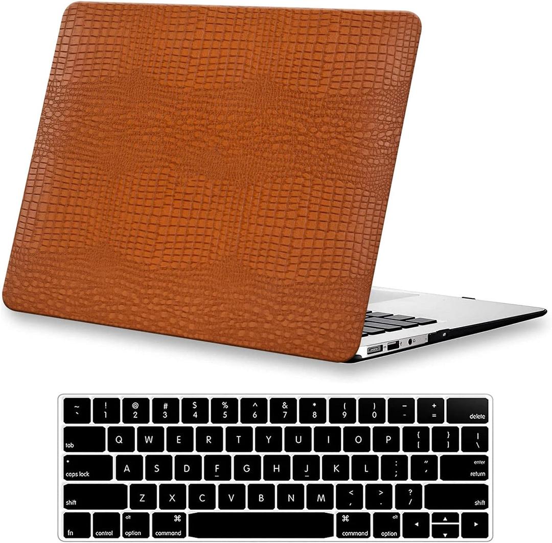 Compatible for Crocodile MacBook Air 13 inch Case 2021-2018 M1 A2337 A2179 A1932 for Croc MacBook Air 2020 Case, Alligator Skin Snakeskin PU Leather Hard Shell Cover for Mac Air M1+Keyboard Skin,Brown