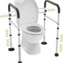 Toilet Safety Rails for Seniors - Adjustable & Foldable Medical Toilet Safety Frame - Heavy Duty Stand Alone Toilet Handles Support for Elderly Disabled & Handicap - Fits Most Toilets (380 lb) (Black)