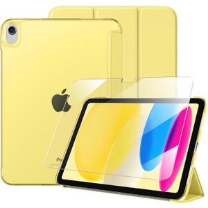 Mastten for iPad (A16) 11th Generation Case 11 Inch 2025 with Screen Protector, iPad 10th Generation Case 10.9 Inch 2022 Cute Slim Hard Translucent Back Full Protective Trifold Stand Cover, Yellow